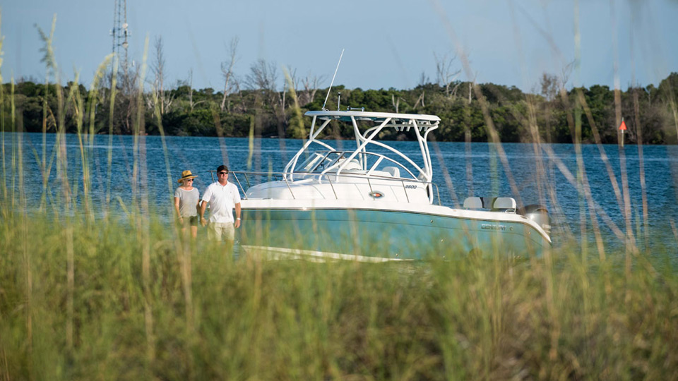 fishing boat with top